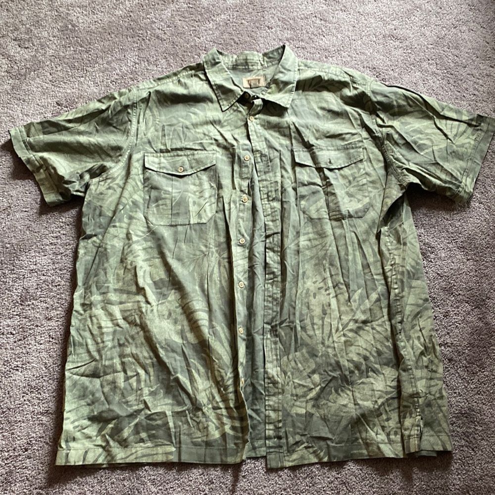 The Foundry Supply Co Green Leaf Print Short Sleeve Button Down Shirt SIZE 3XLT